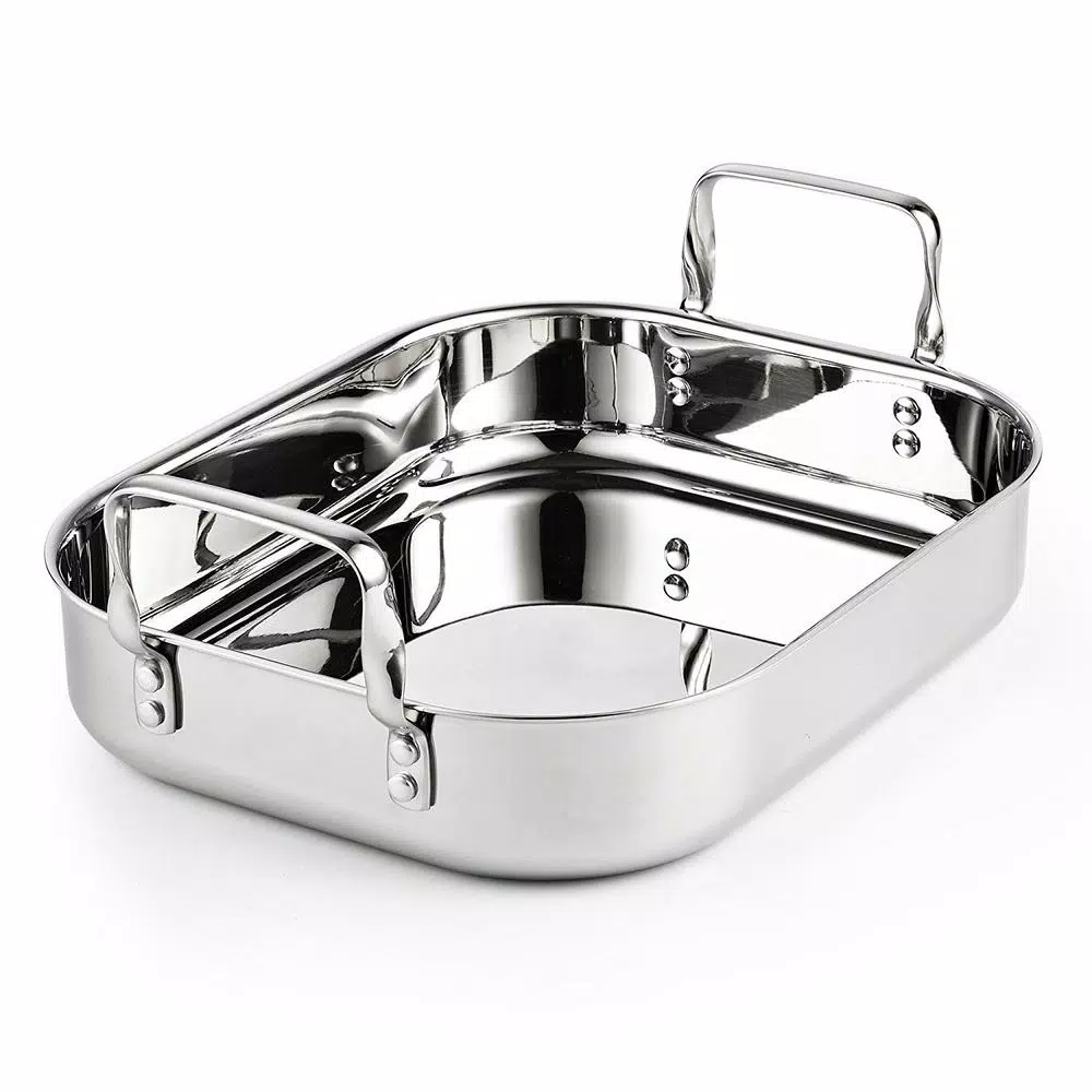 Cooks Standard 10 Qt. Stainless Steel Roasting Pan with V-Shaped Rack, 14 x 12 x 3 in.