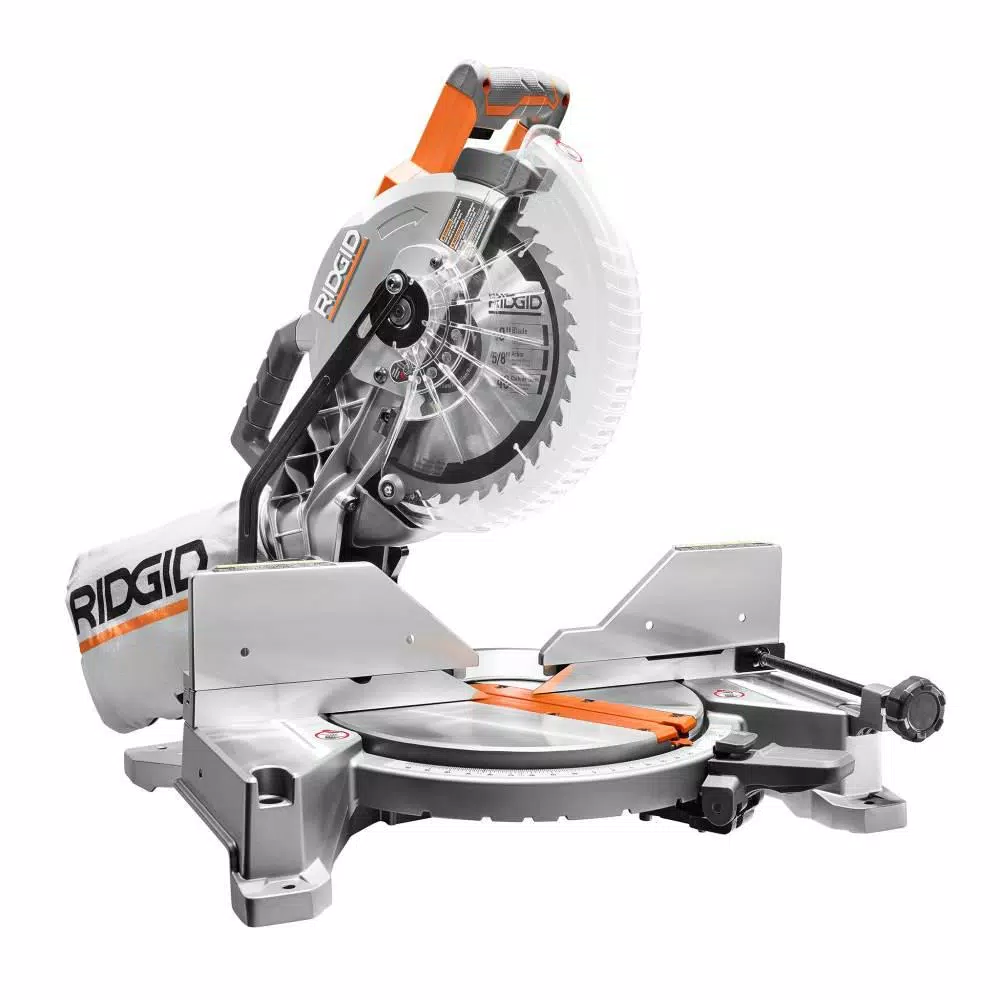 RIDGID 10 in. 15 Amp Dual Bevel Miter Saw with LED Cut Line & Universal Mobile Stand Combo