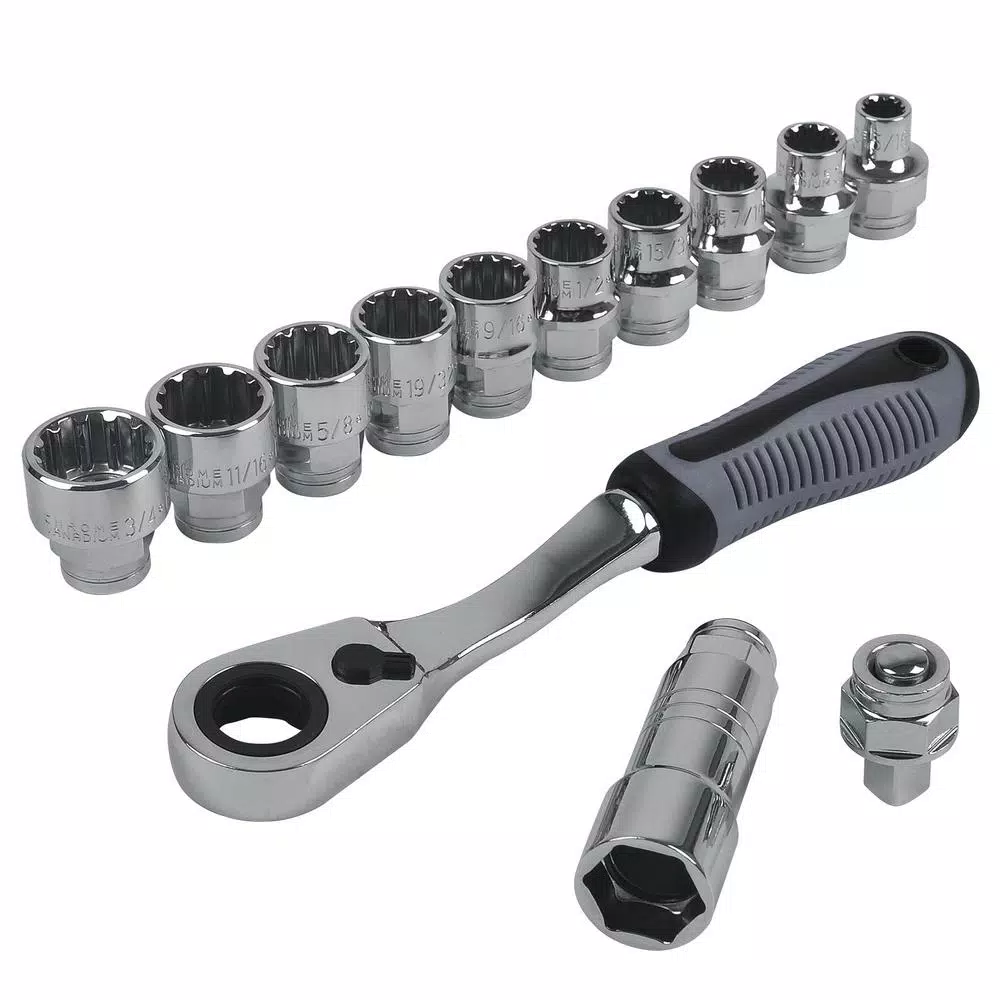 KING 13-Piece Pass-Through Spline Socket Set with 72-Tooth Reversible Ratchet