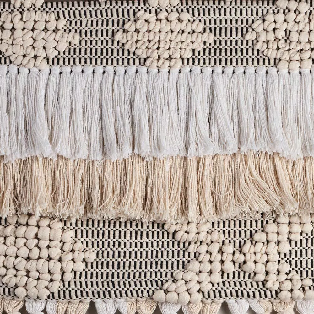 LR Home Bohemian Neutral Ivory Tasseled Wall Tapestry - Hand Woven Cotton Wall Hanging