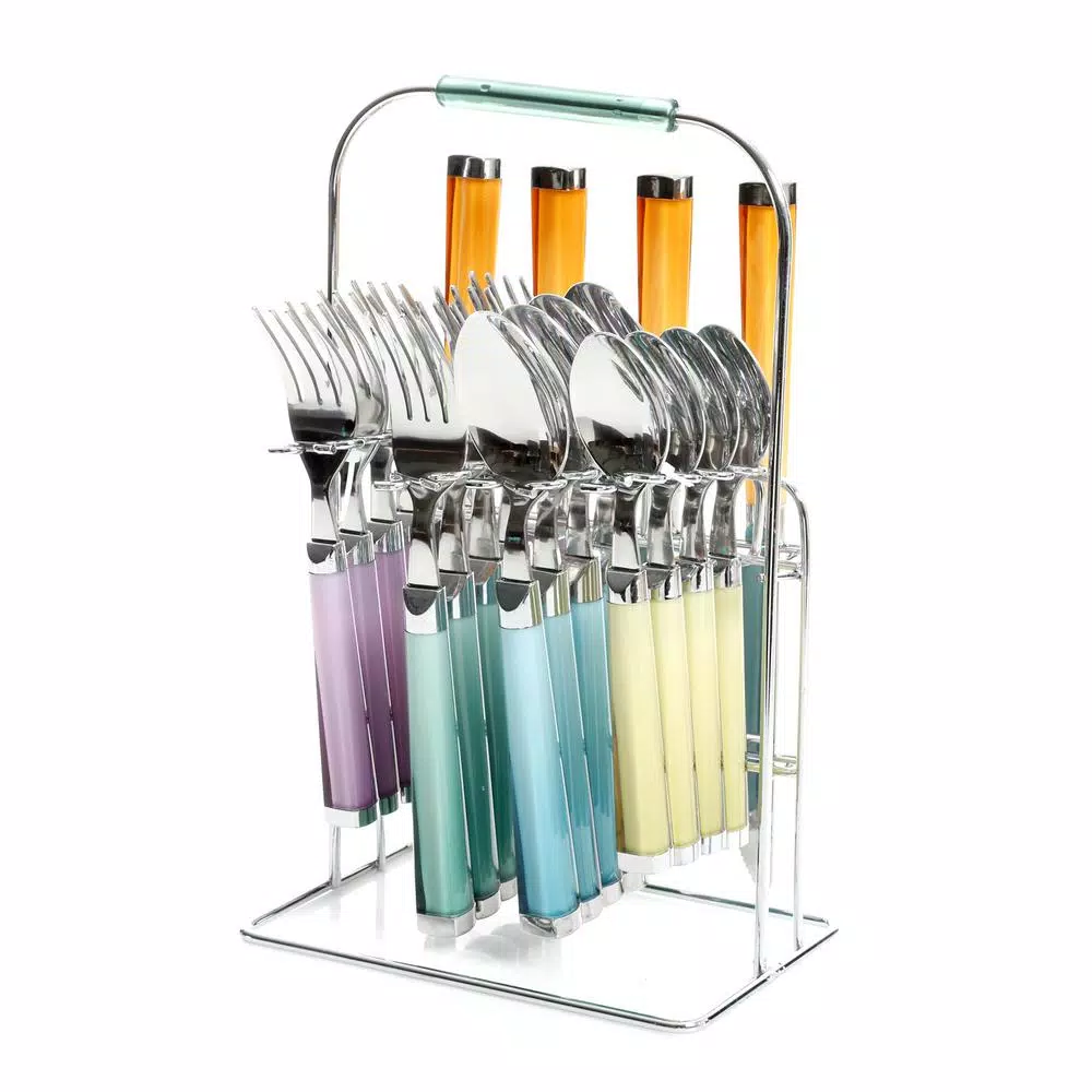 Gibson Home Pastel Extravaganza 20-Piece Stainless Steel Flatware Set with Hanging Rack, Service for 4