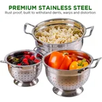Ovente 3-Piece Stainless Steel Colander Set - 1.5qt, 3qt, 5qt - Dishwasher Safe thumbnail 6