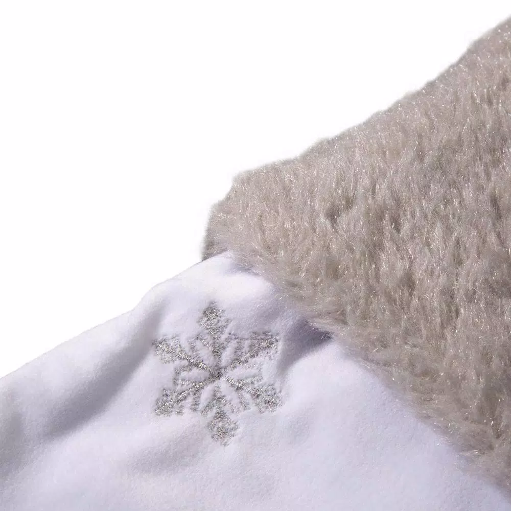 Glitzhome 21 in. White Faux Fur Christmas Stockings with Silver Sequins and Embroidery (2-Pack)
