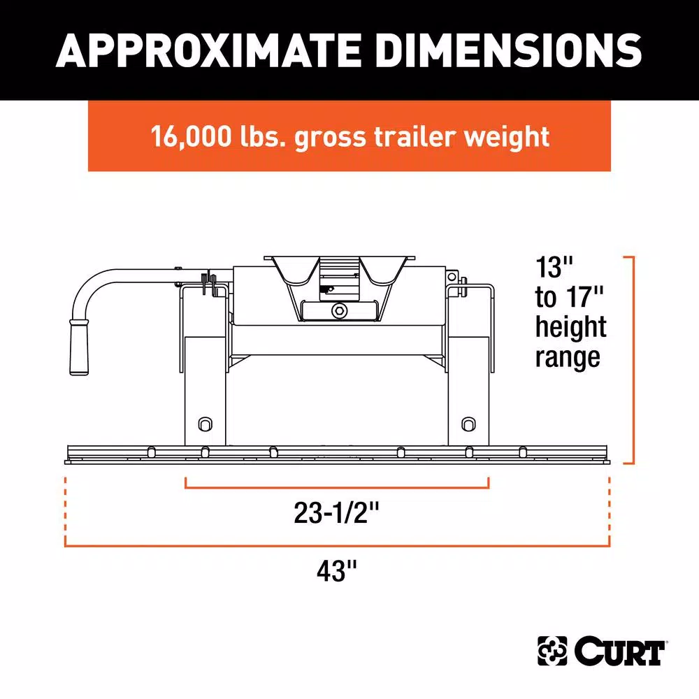 CURT E16 5th Wheel Hitch with Rails, 16,000 lbs. Capacity