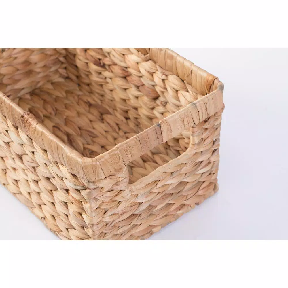 Vintiquewise Natural Water Hyacinth Rectangular Storage Bin Basket with Cutout Handles