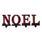 Glitzhome NOEL Buffalo Plaid Christmas Stocking Holder Set of 4 - Wood and Metal thumbnail 1