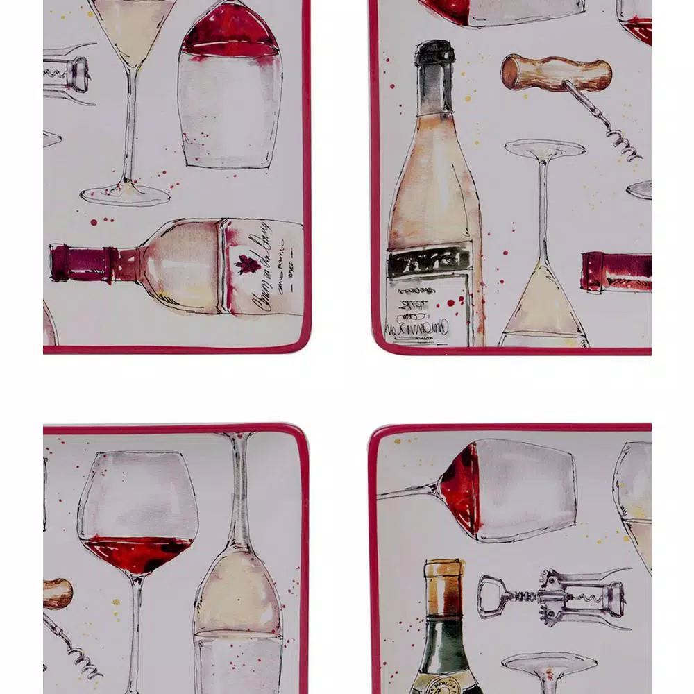 Certified International Napa 9 in. 2-Tier Multicolored Ceramic Wine Themed Serving Tray