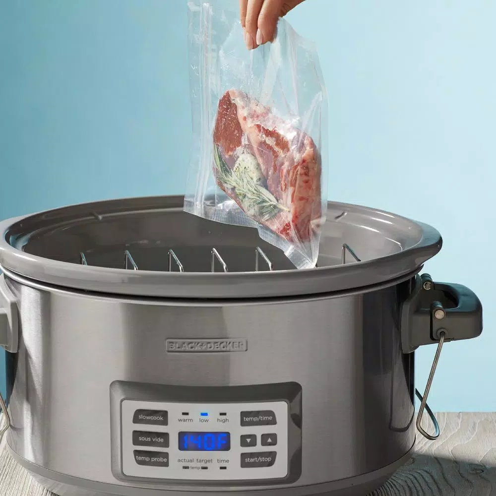 BLACK+DECKER 7 Qt. Stainless Steel Digital Slow Cooker with Temperature Probe and Sous-Vide Function