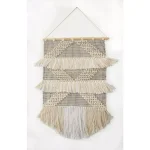 LR Home Fringed Diamond Ivory and Natural Tufted Cotton Wall Tapestry thumbnail 1