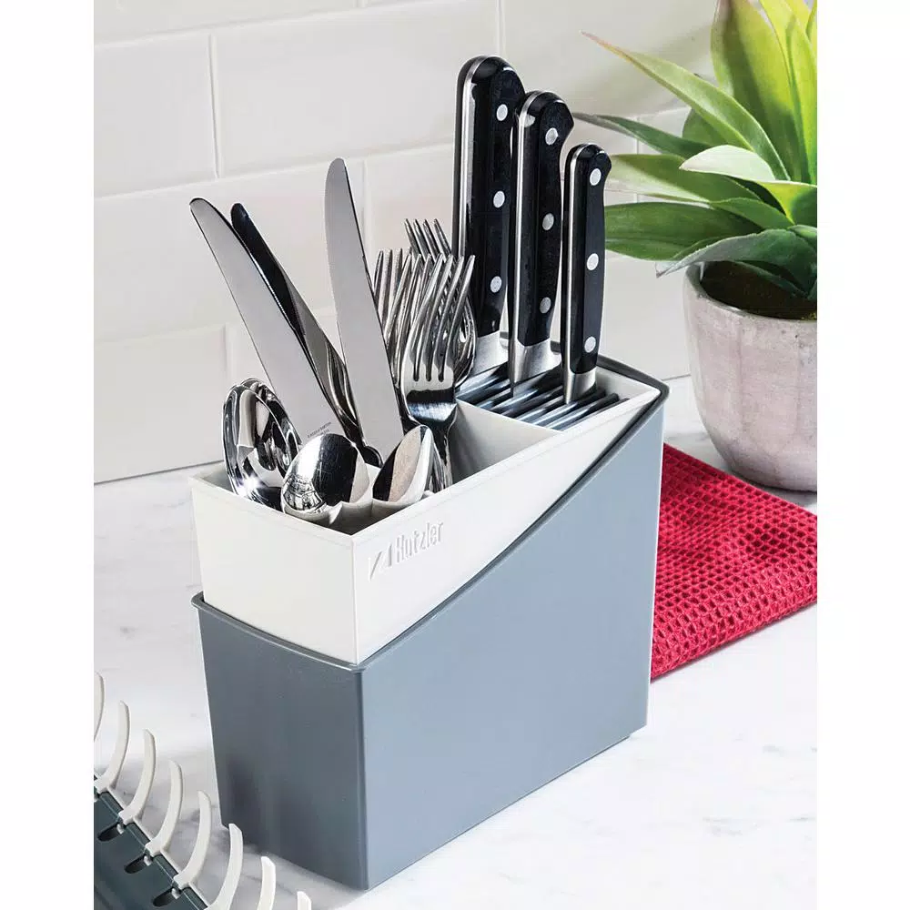 Hutzler Cutlery Drainer and Flatware Caddy with Knife Slots, Green