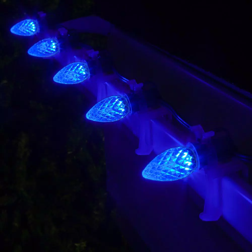 Wintergreen Lighting OptiCore C7 LED Blue Faceted Christmas Light Bulbs, 25-Pack