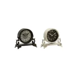 LITTON LANE 7 in. Iron Black and Vintage White Round Table Clocks with Scrollwork Base, Set of 2 thumbnail 4