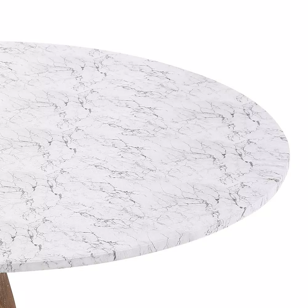 Brielle Home 48" White Marble Printed Cotton Fabric Fitted Table Cover