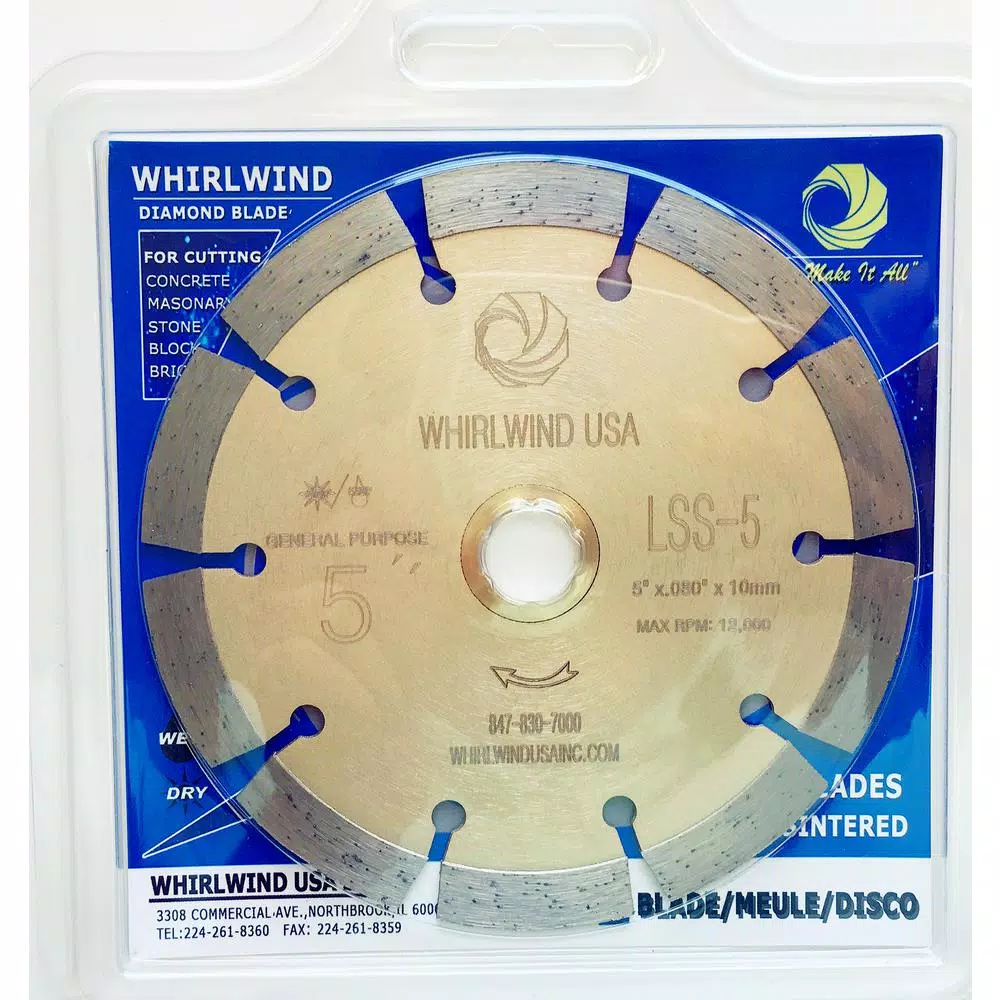 Whirlwind USA 5 in. Segmented Diamond Blade for Concrete, Stone, Brick, and Masonry