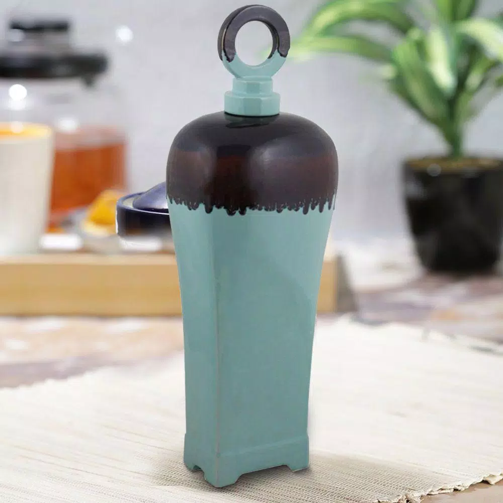 Benjara Blue Ceramic Kitchen Canister Jar with Lid