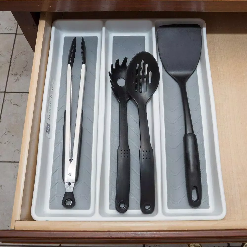 Lavish Home White Durable Plastic 3-Section Drawer Organizer for Kitchen and Craft Supplies