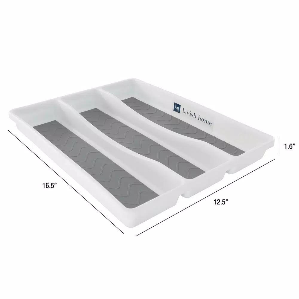 Lavish Home White Durable Plastic 3-Section Drawer Organizer for Kitchen and Craft Supplies