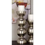 LITTON LANE 18 in. x 6 in. Classic Iron Candle Holder with Spherical Orb Accent, Polished Silver Finish thumbnail 1