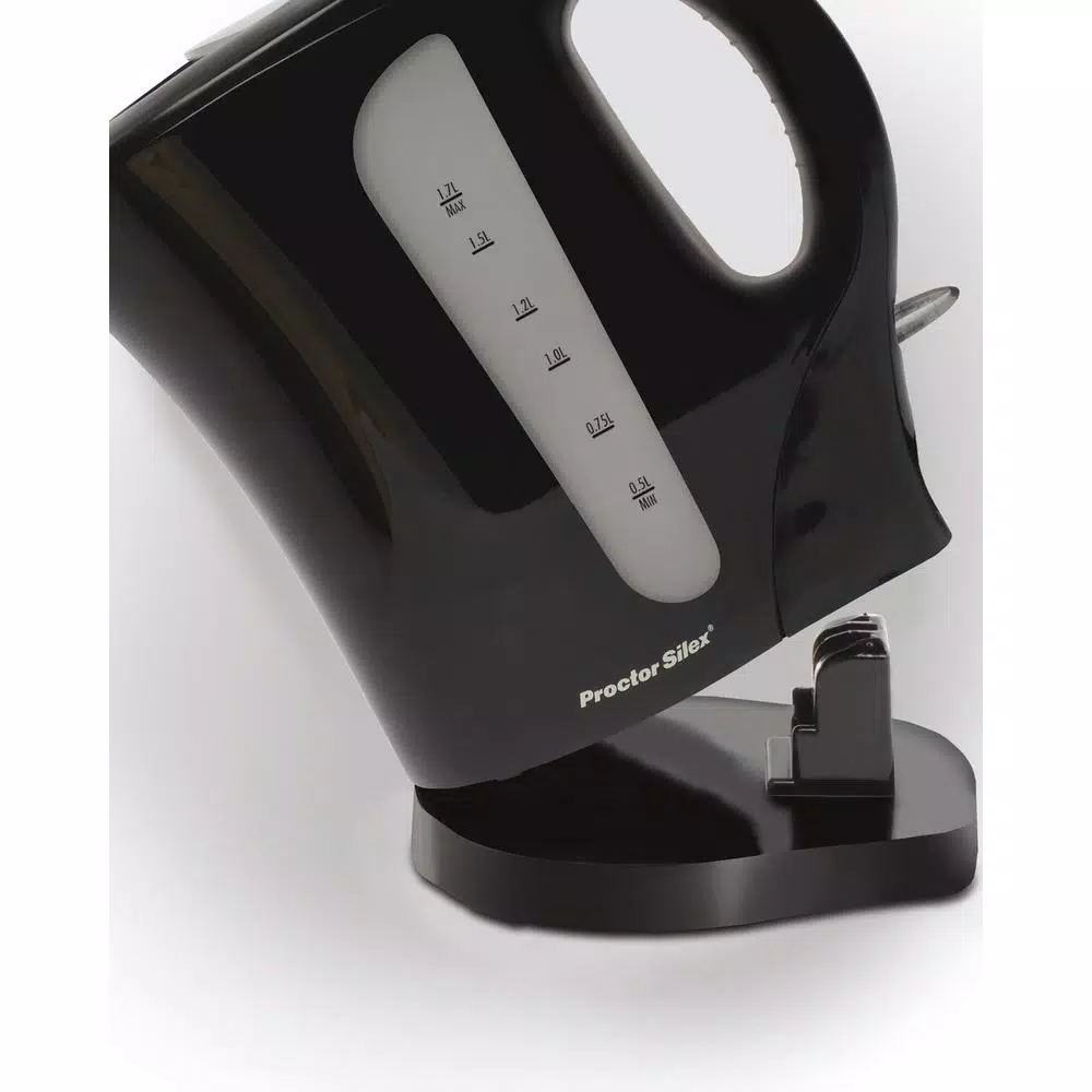 Proctor Silex 1.7L Electric Kettle, 1500W Cordless Water Boiler, Black