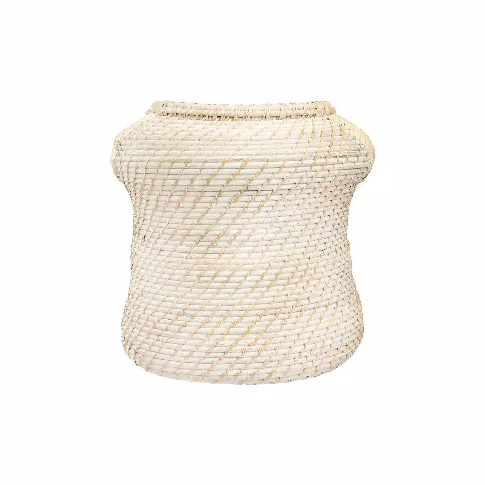 3R Studios White Handwoven Rattan Decorative Basket - Round Wicker Storage Container