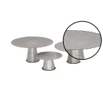 LITTON LANE Set of 3 Round Gray Iron Cake Stands with Copper Scalloped Edges, Farmhouse Style thumbnail 2