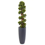Nearly Natural 5 ft. Artificial English Ivy Spiral Topiary Tree in Gray Cylinder Planter, UV Resistant thumbnail 1