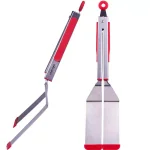 Chefright QuickScoop Brushed Stainless Steel Spatula Tongs with Silicone Edge, Red (Set of 2) thumbnail 4