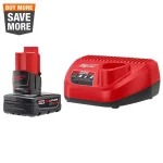 Milwaukee M12 REDLITHIUM XC 4.0 Ah Battery and Charger Starter Kit, 12V thumbnail 1