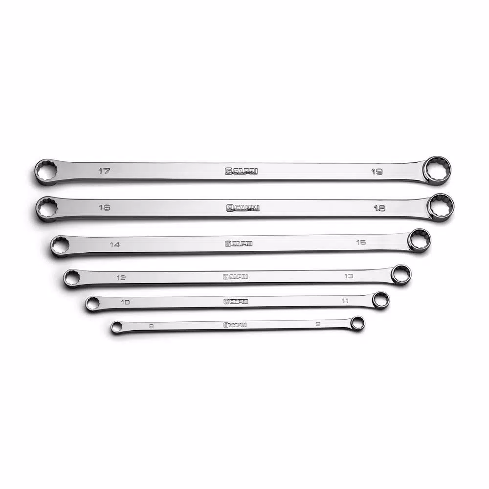 Capri Tools Metric 8-19 mm 0-Degree Offset Extra-Long Box End Wrench Set, 6-Piece