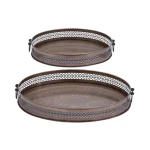 LITTON LANE New Traditional Metallic Latticed Iron Oval Trays, Set of 2, Brown Copper Finish thumbnail 2