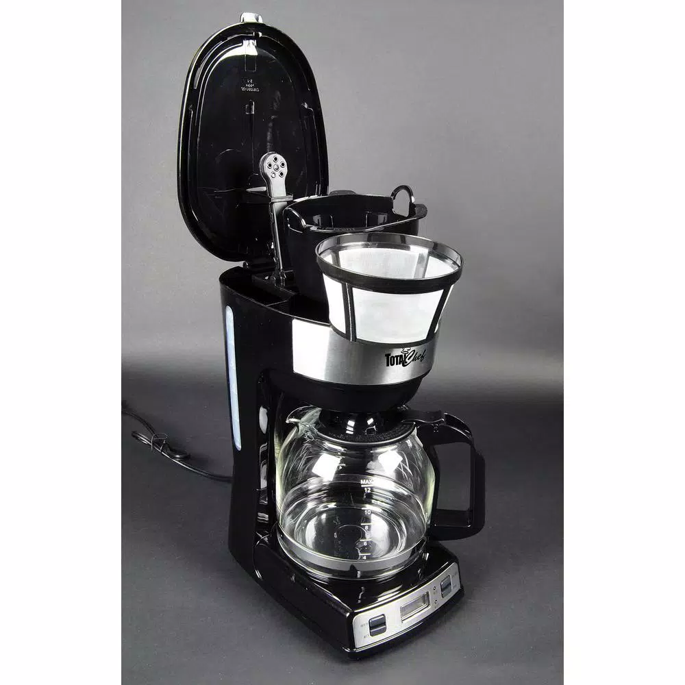 Total Chef 12-Cup Programmable Drip Coffee Maker with Glass Carafe, LCD Display, and Auto Shut-Off - Black/Silver