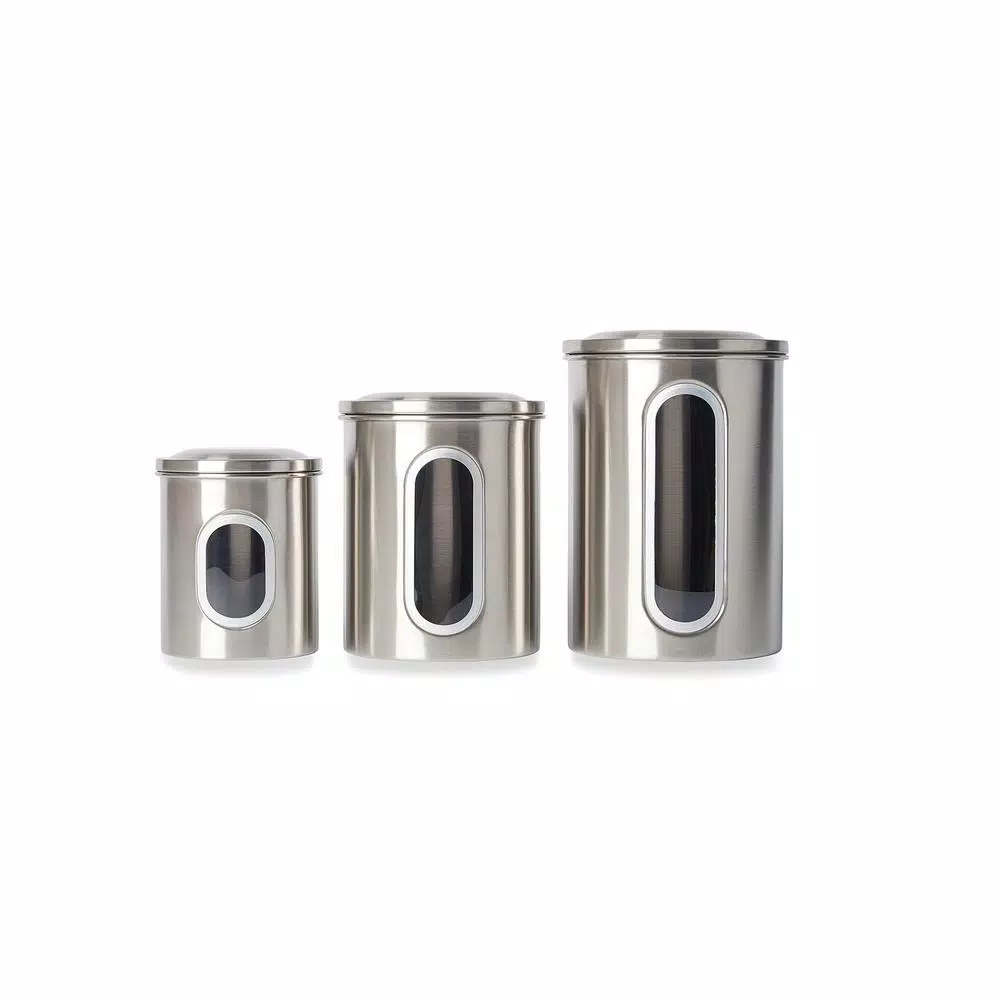 Fox Run 3-Piece Stainless Steel Kitchen Canister Set with Airtight Lids and Viewing Windows