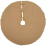 VHC Brands 48 in. Natural Burlap Christmas Tree Skirt with Fringed Edge and Taffeta Reverse thumbnail 1