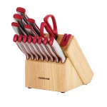 Farberware 15-Piece Edge Keeper Knife Set with Built-in Sharpener and Natural Wood Block thumbnail 1