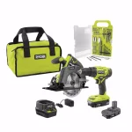 RYOBI 18V ONE+ Cordless 2-Tool Combo Kit with Drill/Driver, Circular Saw, and 31-Piece Black Oxide Bit Set thumbnail 1