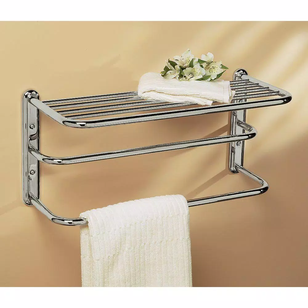 Gatco 21.6 in. Wall Mounted Three Tier Towel Rack with Shelf and Bars in Chrome