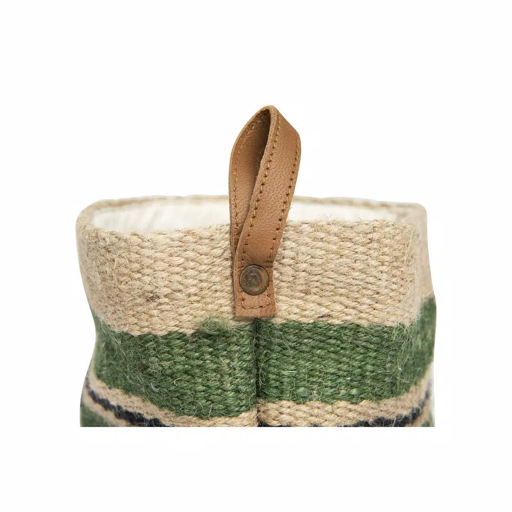 3R Studios Handwoven Jute Decorative Baskets with Green Stripes, Set of 2
