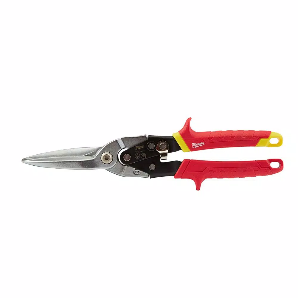Milwaukee 11.5 in. Straight-Cut Aviation Snips with Forged Serrated Blades