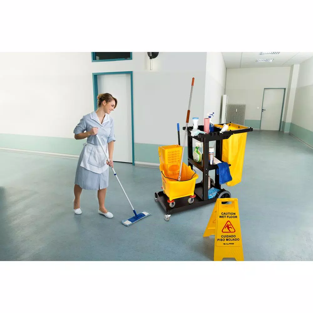 Alpine Industries 3-Shelf Janitorial Cleaning Cart with 18.5 Gal Vinyl Bag