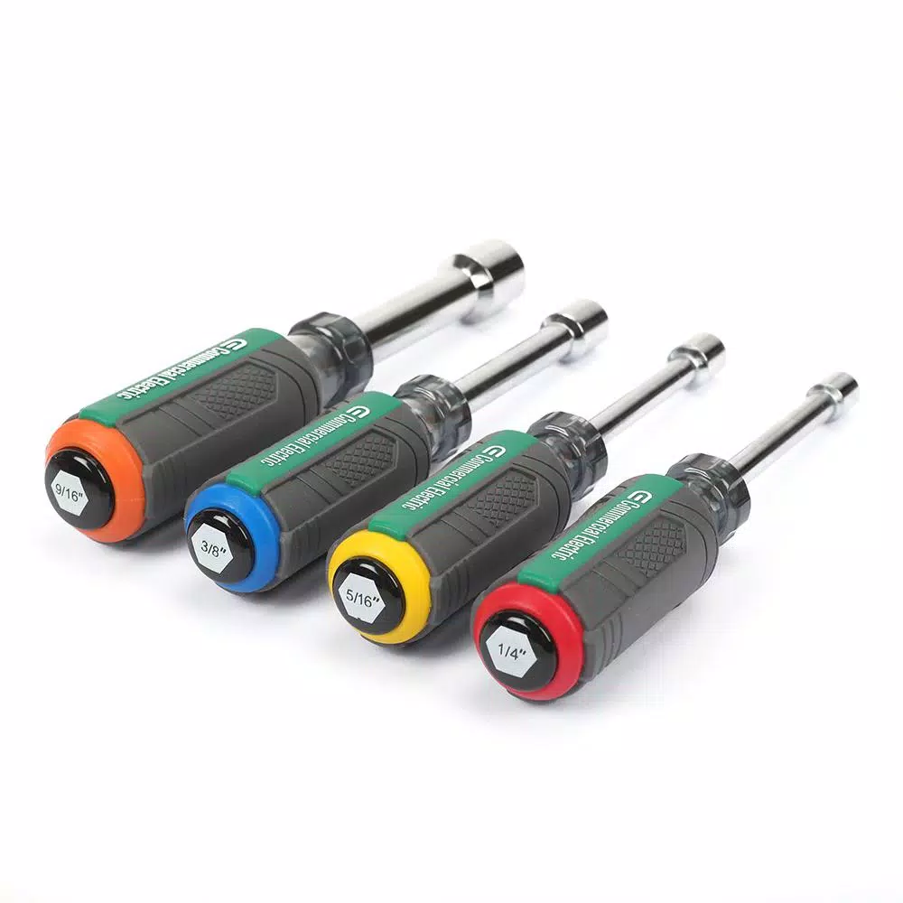 Commercial Electric 4-Piece Nut Driver Set, CR-V Steel, Color-Coded