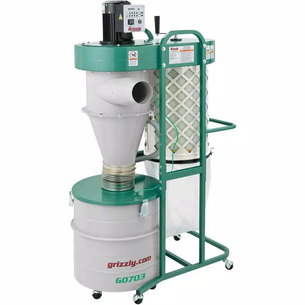 Grizzly Industrial 1-1/2 HP 2-Stage Cyclone Dust Collector with 6 in. Intake and Remote Control