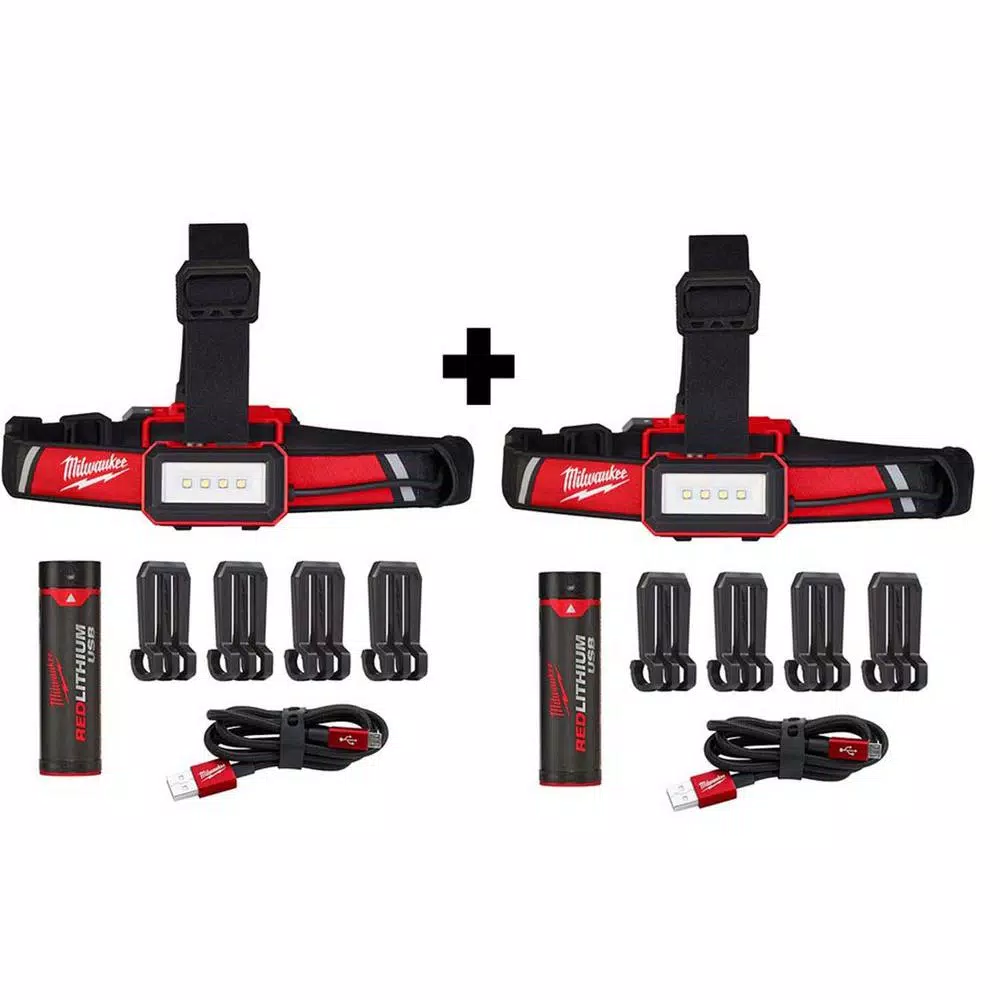 Milwaukee 600 Lumen LED USB Rechargeable Low-Profile Headlamp (2-Pack) with REDLITHIUM USB Batteries