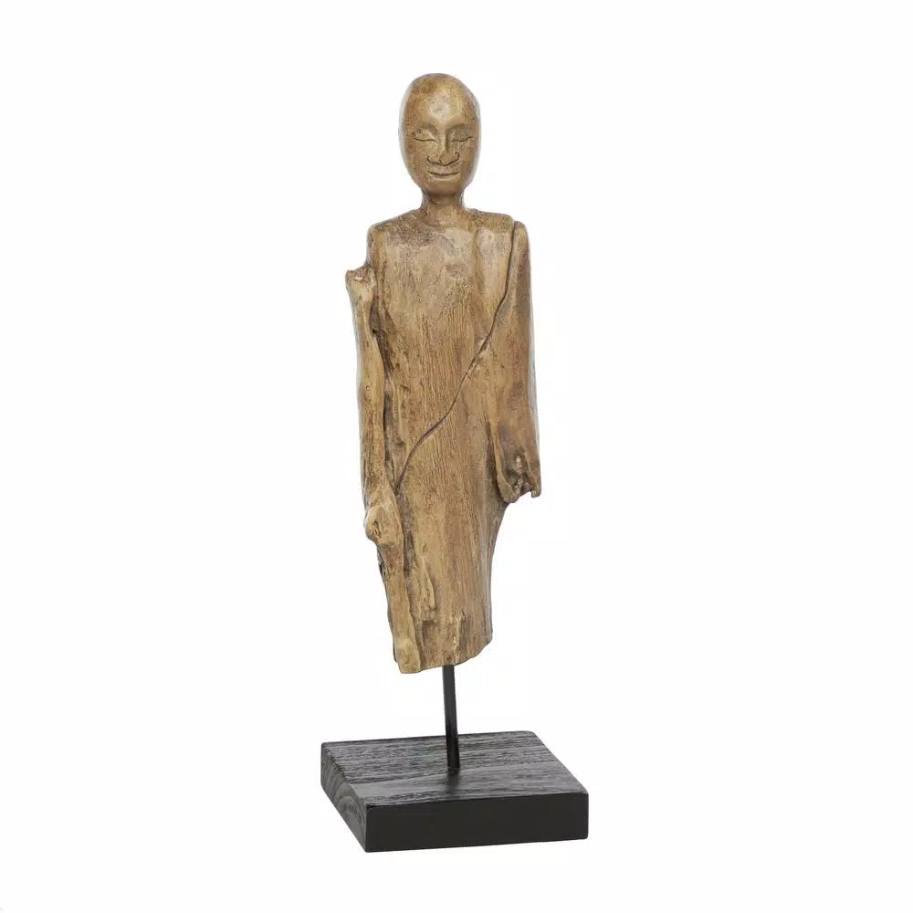 LITTON LANE Hand-Carved Natural Albizzia Wood Buddha Sculpture, 18 in. Tall