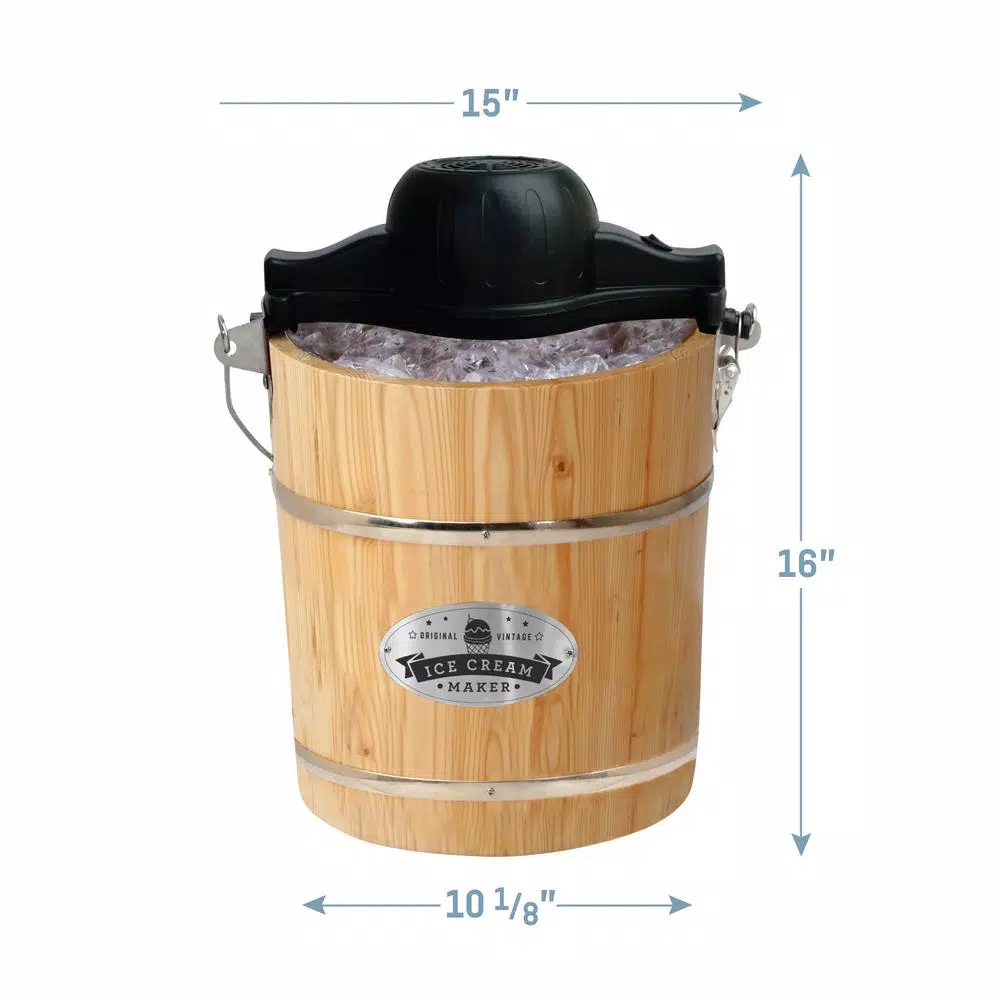 Maximatic Elite Gourmet 4Qt. Old Fashioned Pine Wood Electric & Manual Ice Cream Maker