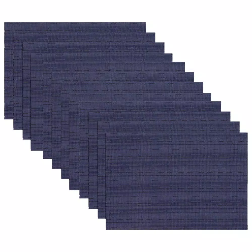 RITZ 12-Piece Blue Grass Cloth Woven Reversible Placemats, Indoor/Outdoor PVC & Polyester