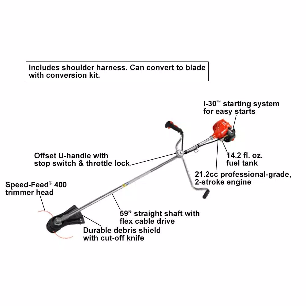ECHO 21.2 cc Gas 2-Stroke Brush Cutter and Trimmer with Straight Shaft