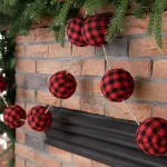 Glitzhome 6.5 ft. Red and Black Plaid Fabric Garland with 11 Decorative Ornaments thumbnail 6