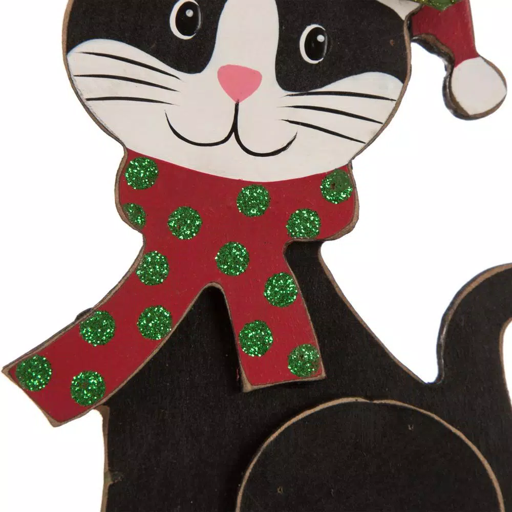 Glitzhome 7.76 in. Wooden Metal Cat Christmas Stocking Holder