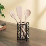 Unbranded Scroll Collection Black Steel Utensil Holder with Mesh Bottom and Non-Skid Feet thumbnail 1