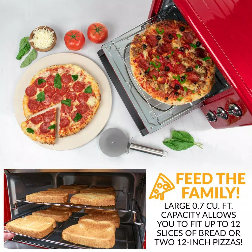 Nostalgia Retro 1500W 12-Slice Convection Toaster Oven with Timer - Retro Red